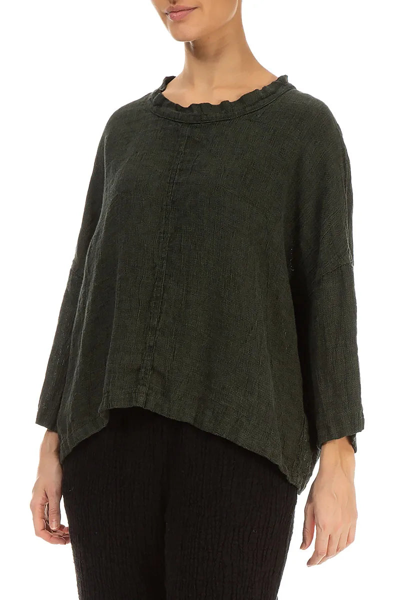 Boxy Forest Mist Mélange Linen Blouse 3