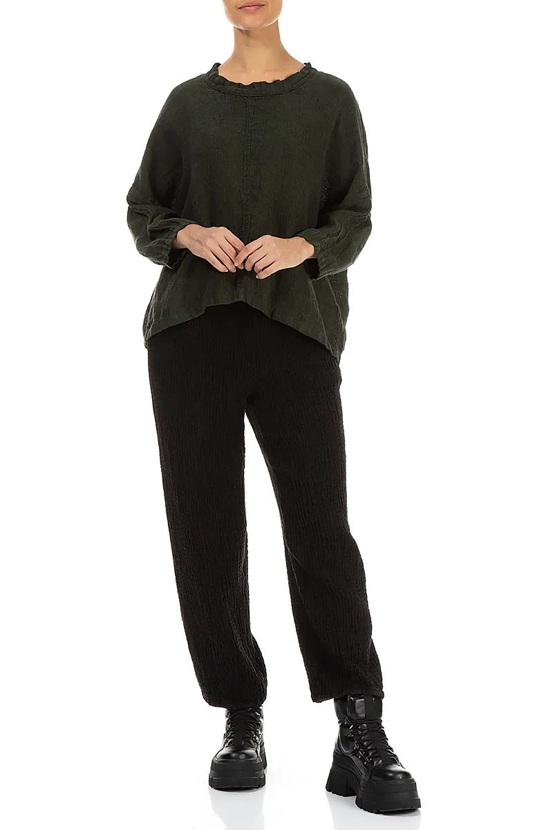 Boxy Forest Mist Mélange Linen Blouse 4