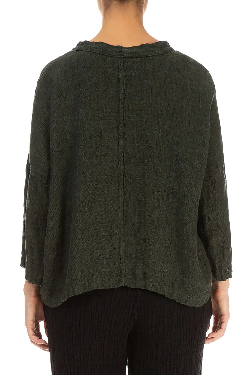 Boxy Forest Mist Mélange Linen Blouse 2