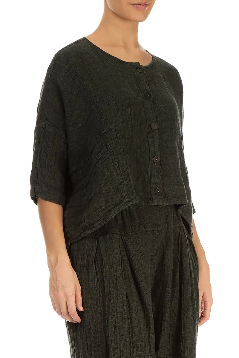 Boxy Forest Mist Mélange Linen Jacket 3