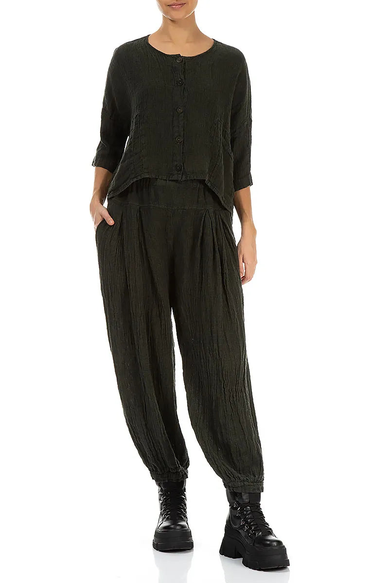 Boxy Forest Mist Mélange Linen Jacket 4