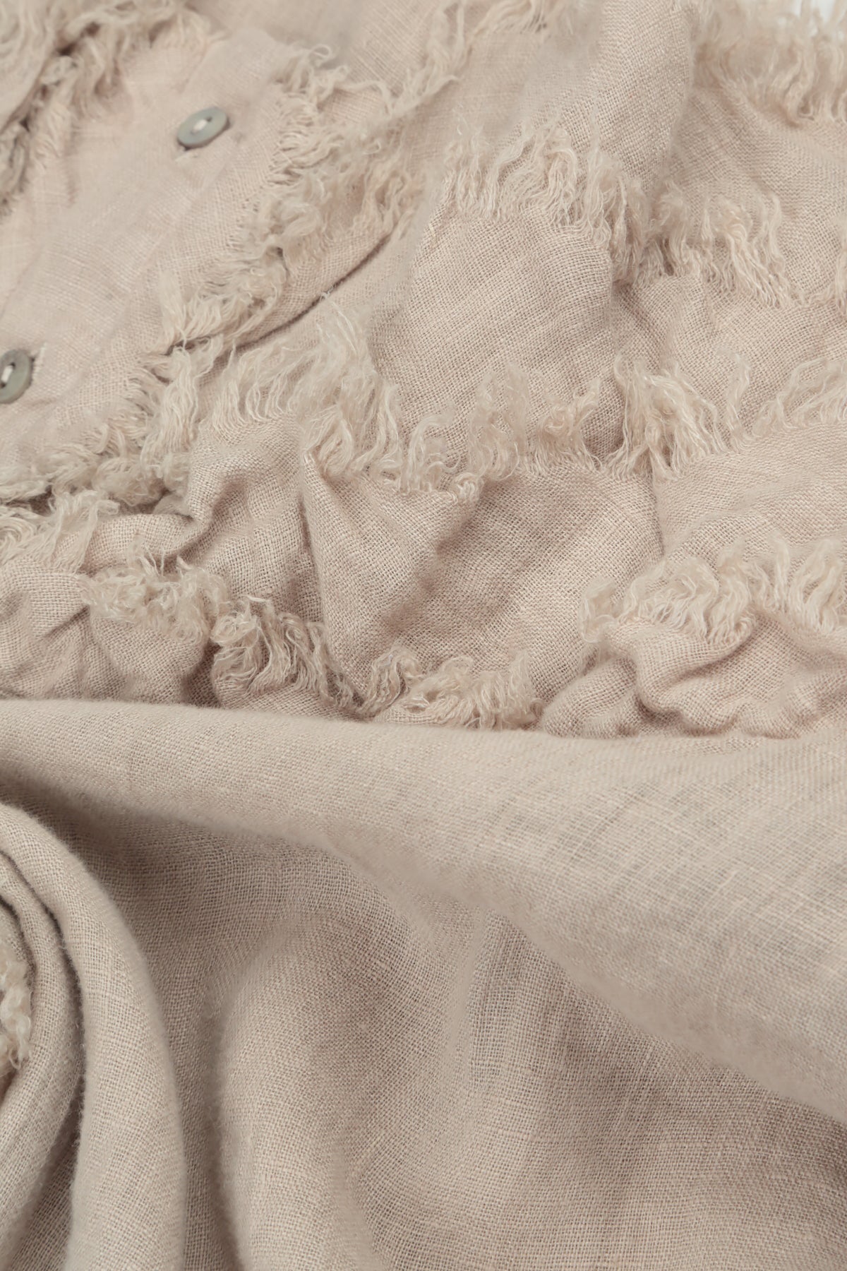 Boxy Frayed Edge Beige Gauze Linen Blouse 5