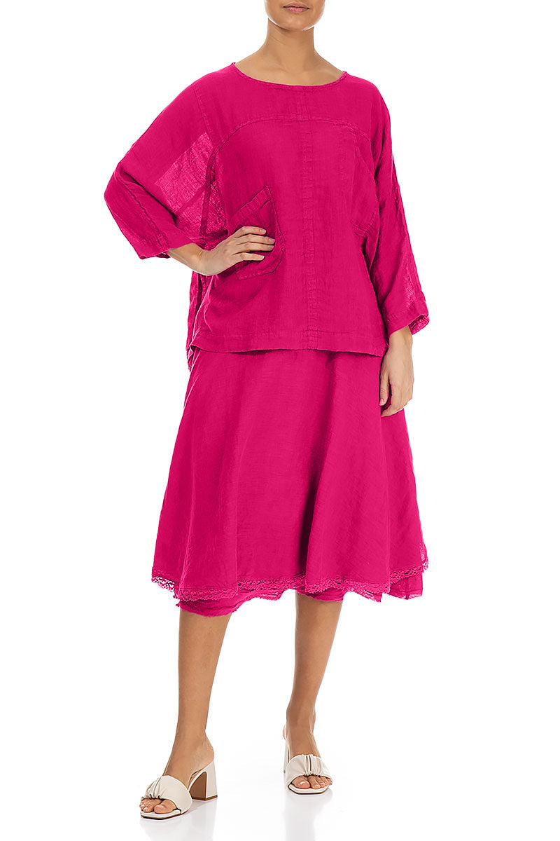 Kastige Bluse aus Fuchsiatüll-Leinen