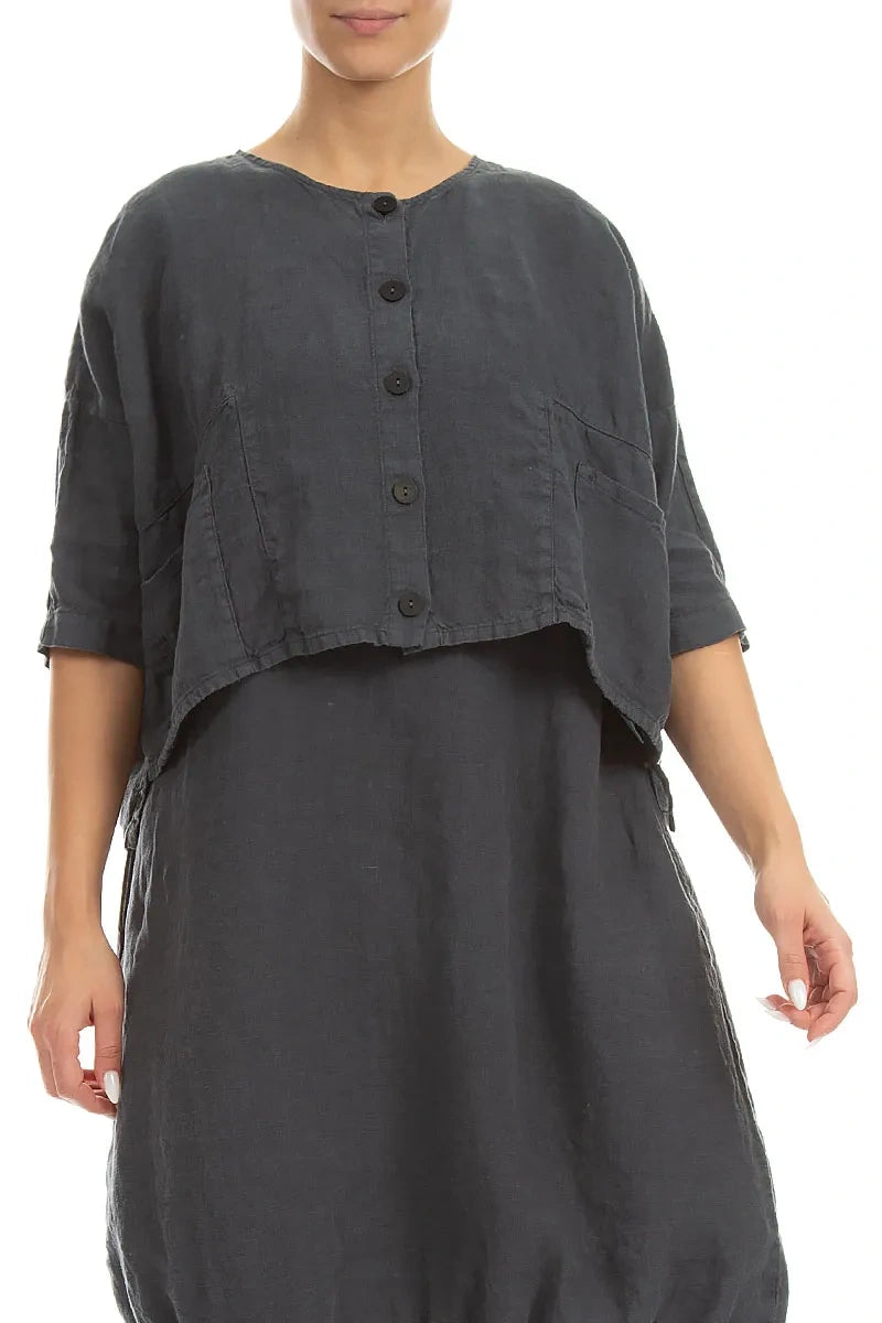 Boxy Graphite Linen Jacket 3