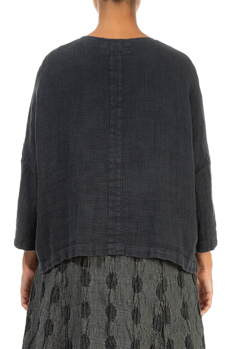 Boxy Graphite Textured Linen Jacket Blouse 2