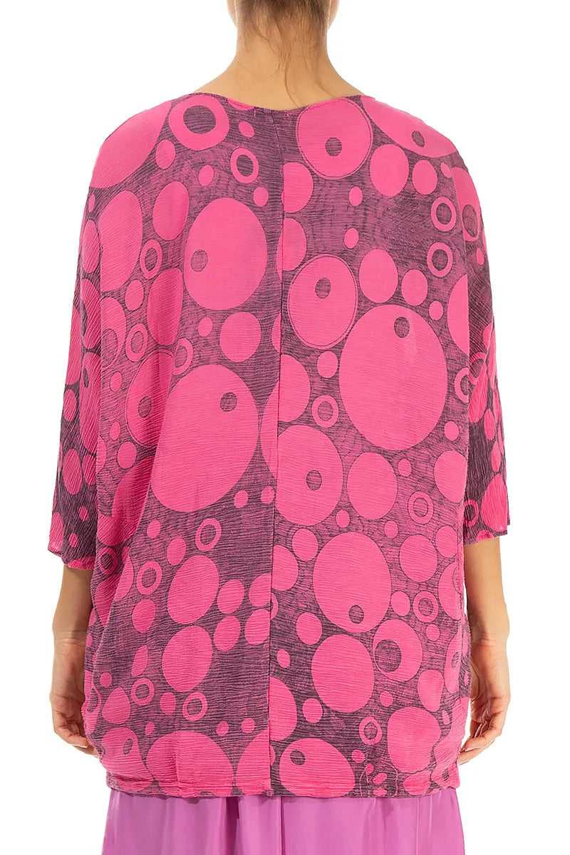 Boxy Hot Pink Circles Silk Viscose Blouse