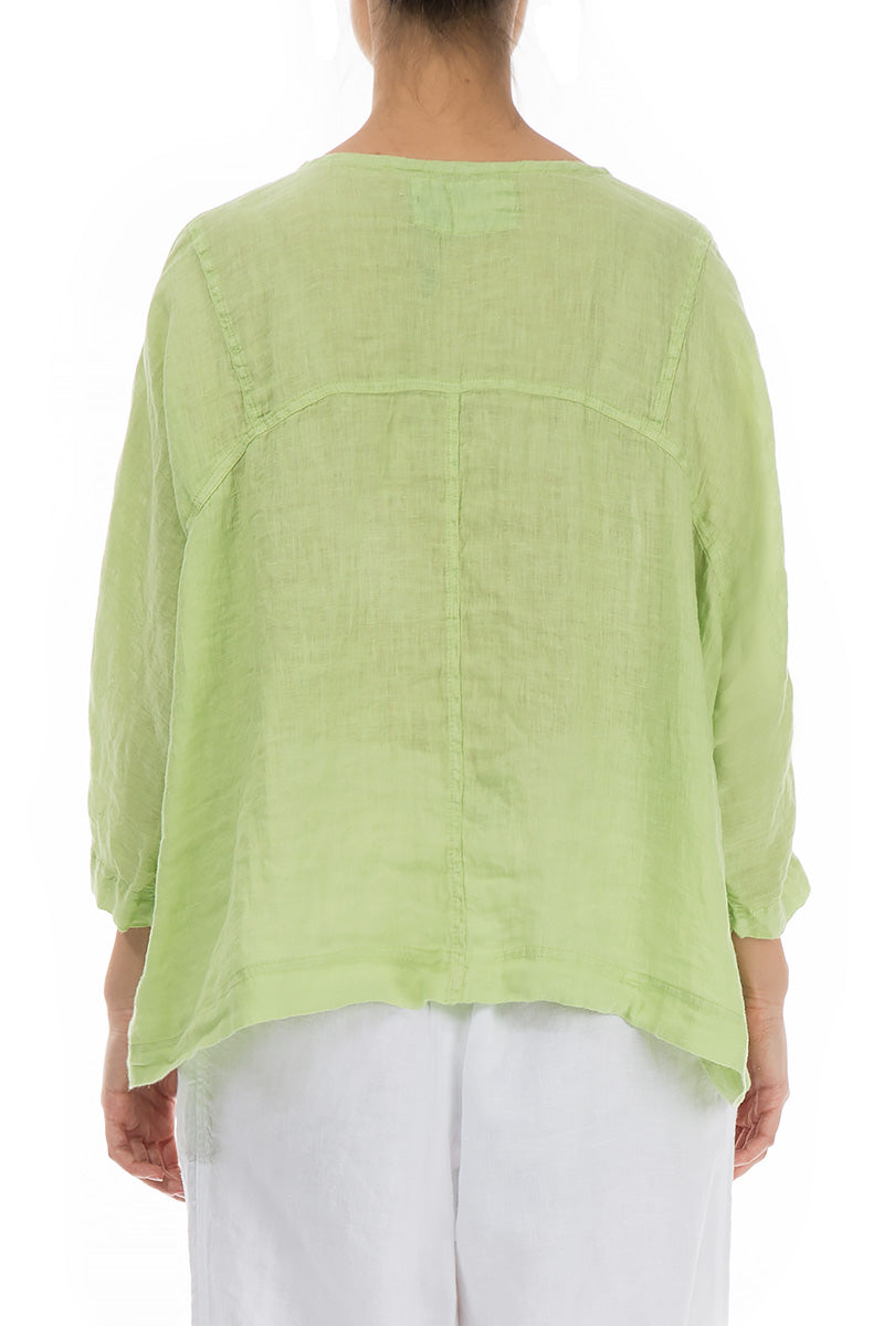 Kastige Bluse aus Leinenmusselin in Limette