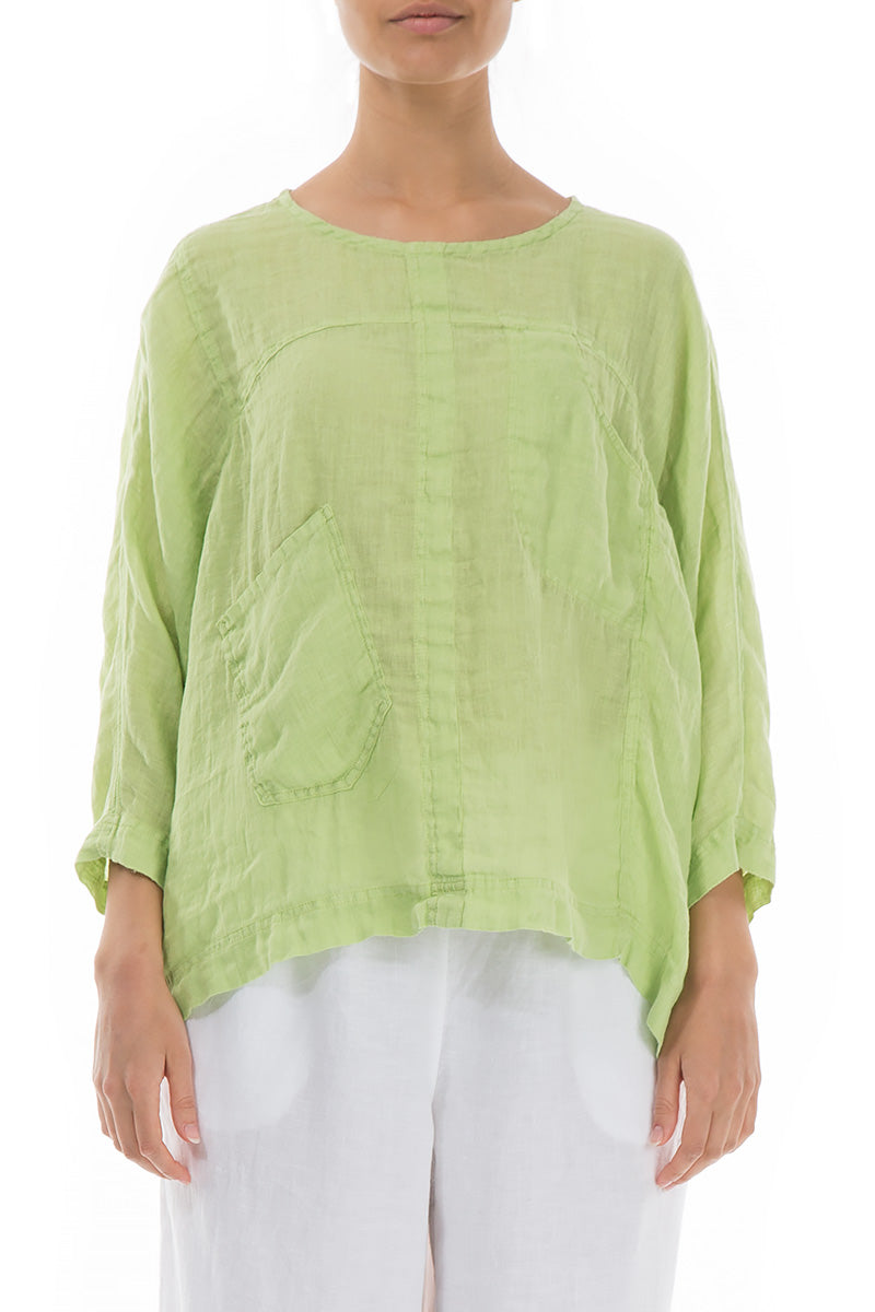 Kastige Bluse aus Leinenmusselin in Limette