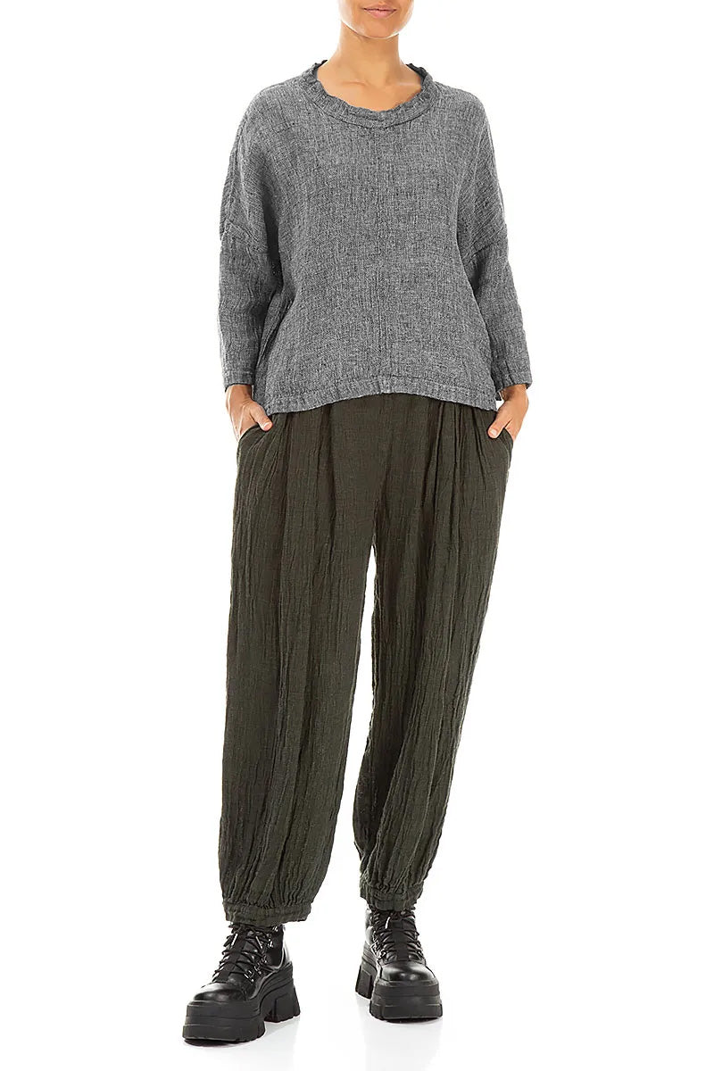 Boxy Grey Mélange Linen Blouse 4