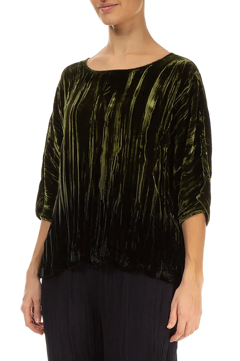 Boxy Olive Silk Velvet Ombré Blouse 3