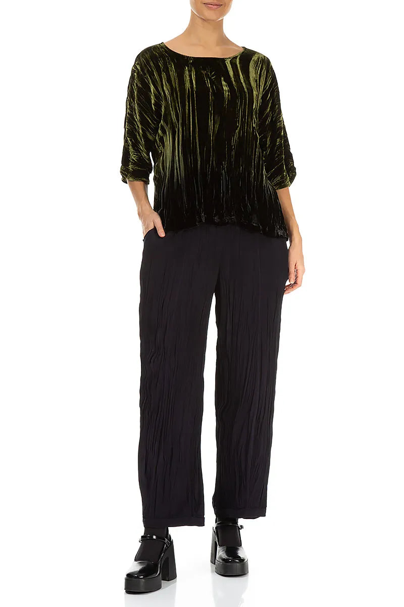 Boxy Olive Silk Velvet Ombré Blouse 4