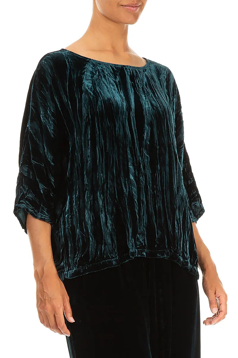 Boxy Peacock Crumpled Silk Velvet Blouse 3