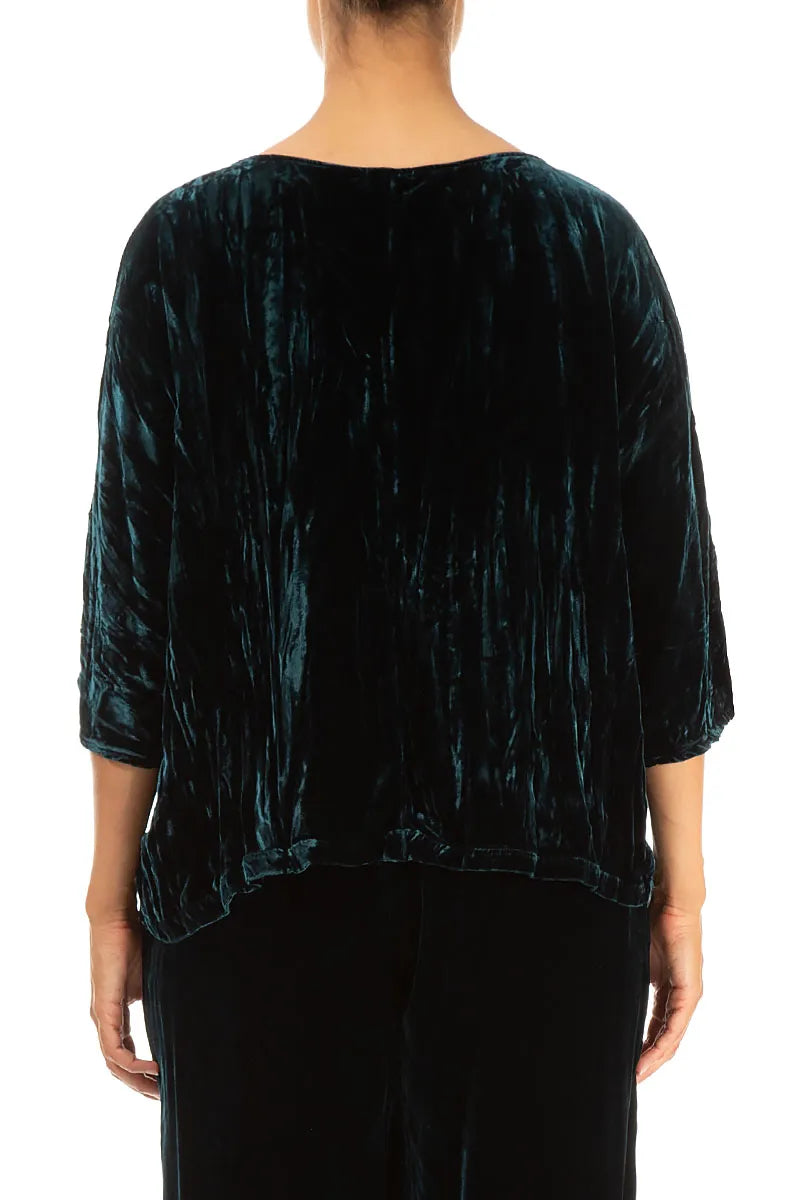 Boxy Peacock Crumpled Silk Velvet Blouse 2
