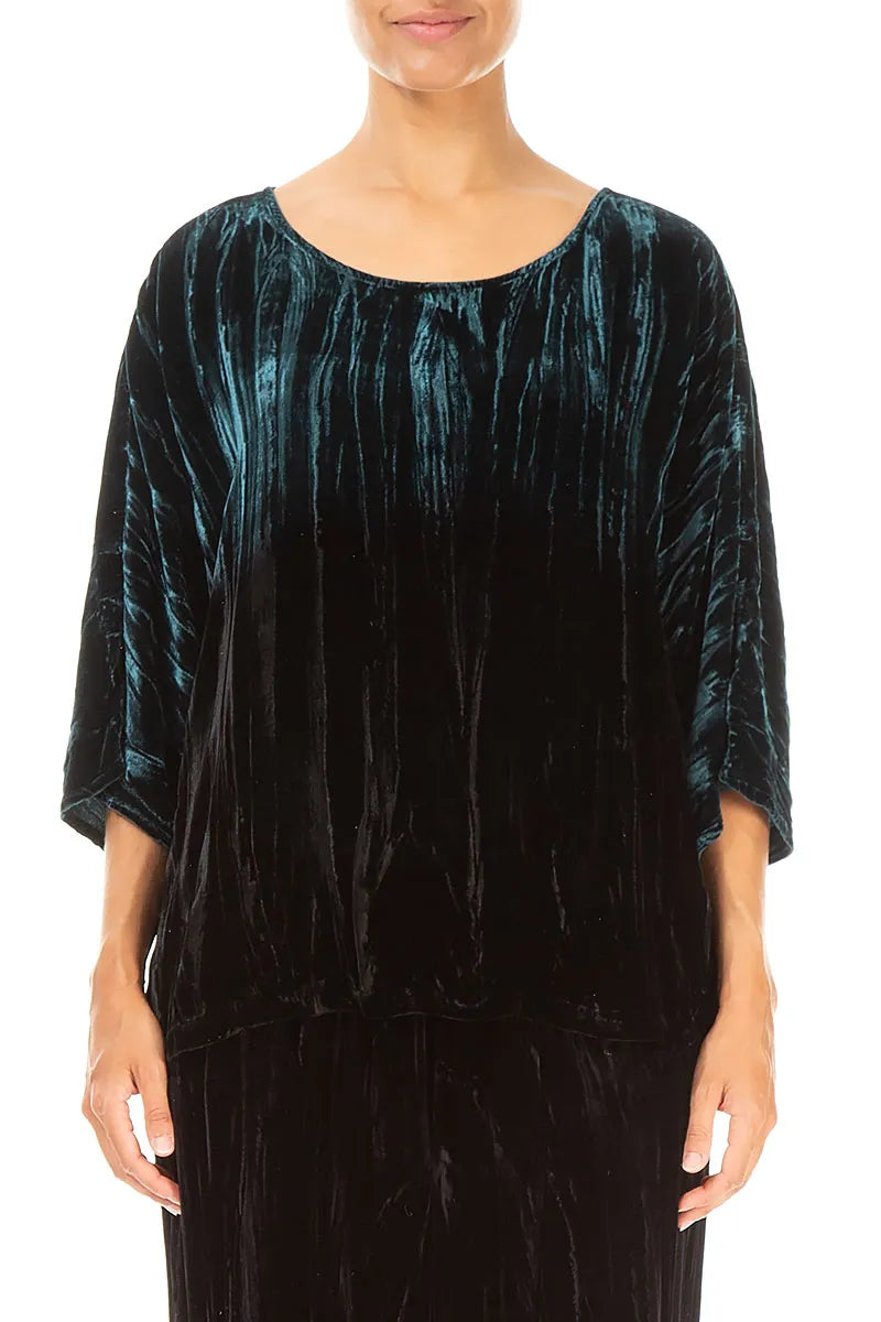 Boxy Peacock Silk Velvet Ombré Blouse 1