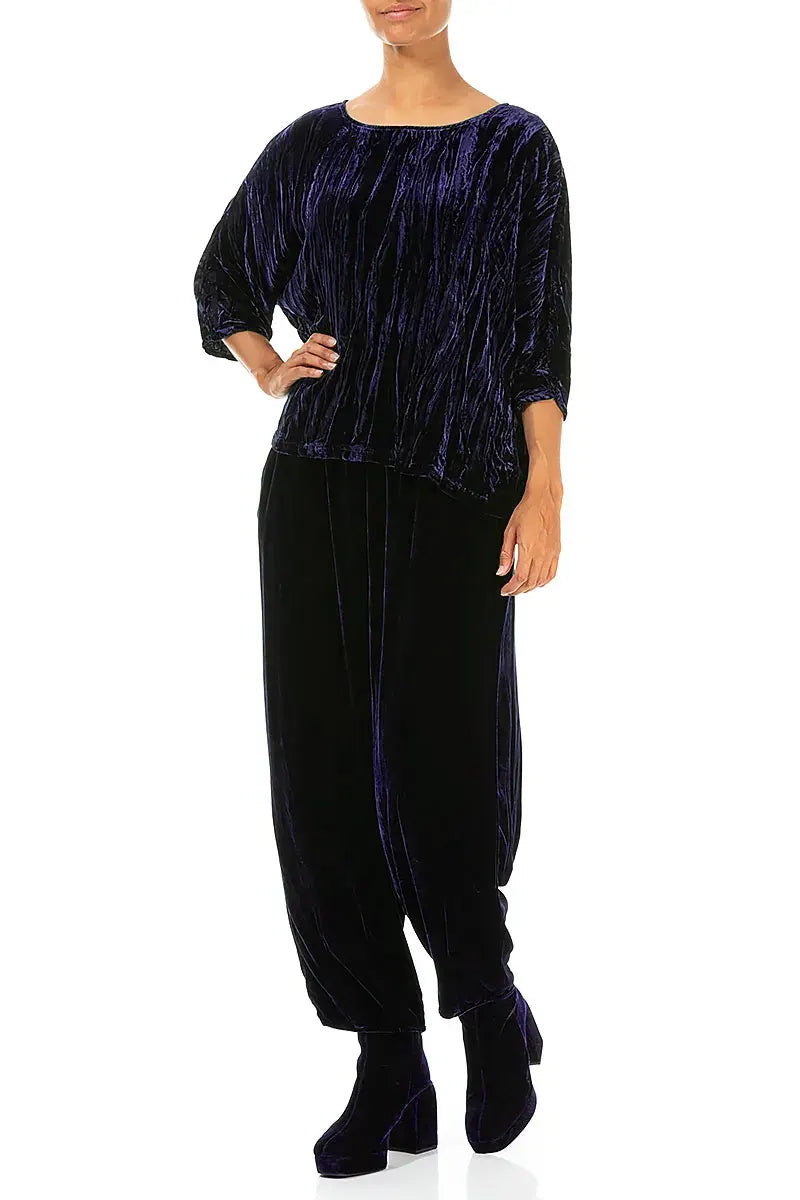 Boxy Royal Purple Crumpled Silk Velvet Blouse 4