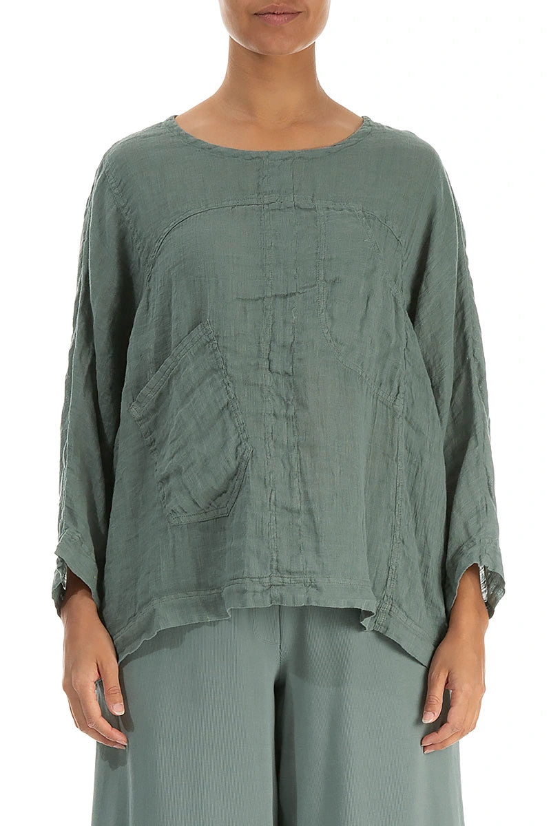 Boxy Sage Gauze Linen Blouse 1