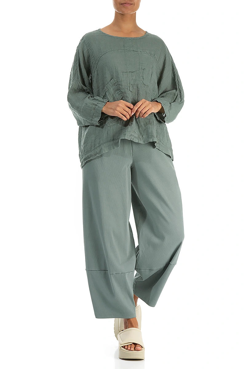 Boxy Sage Gauze Linen Blouse 4