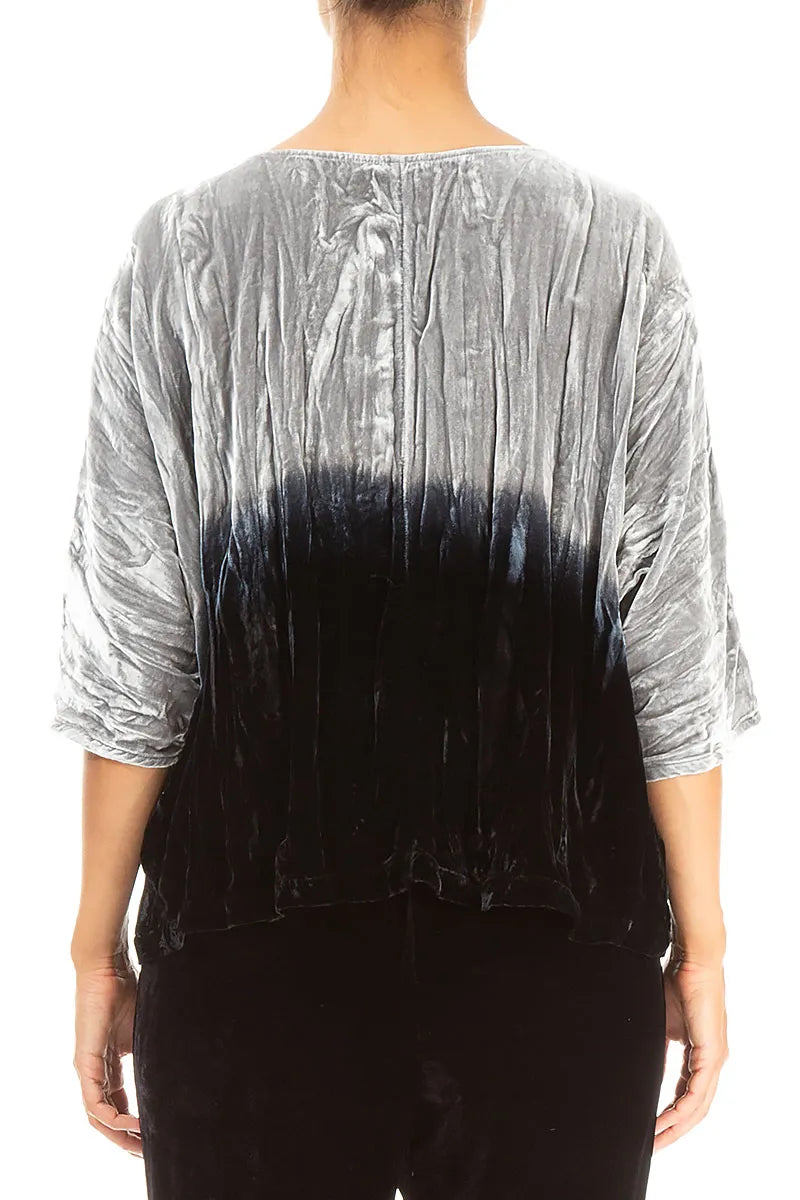 Boxy Silver Silk Velvet Ombré Blouse 2