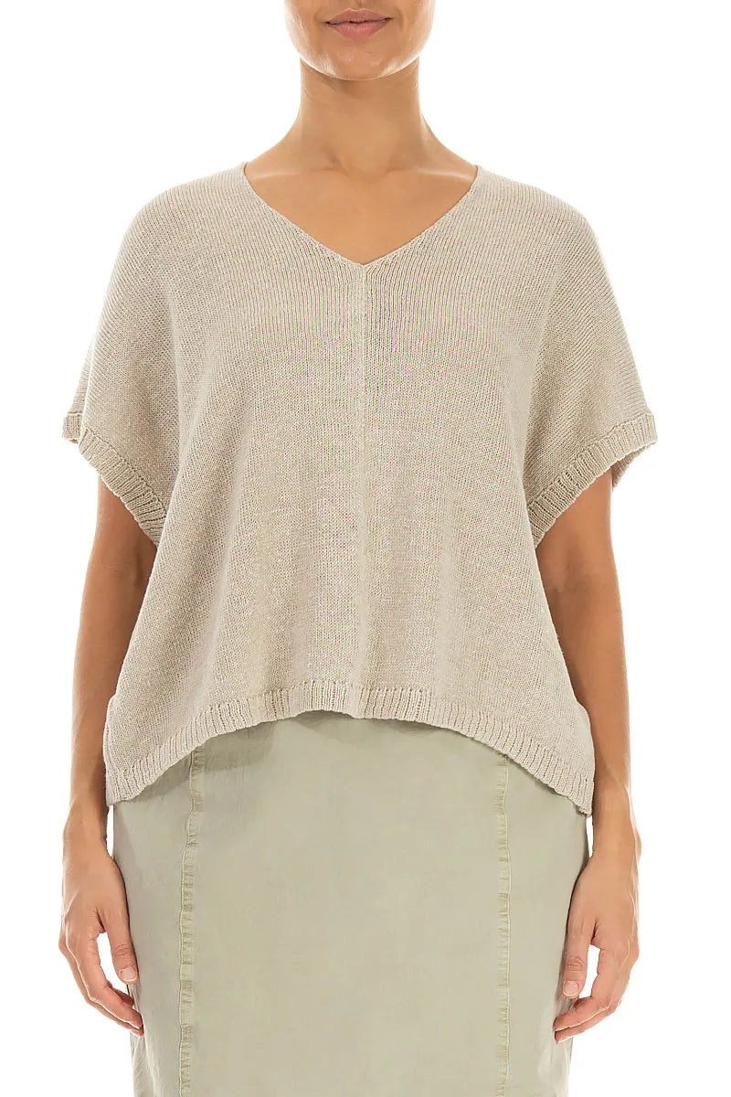 Boxy V-Neck Natural Linen Vest 1