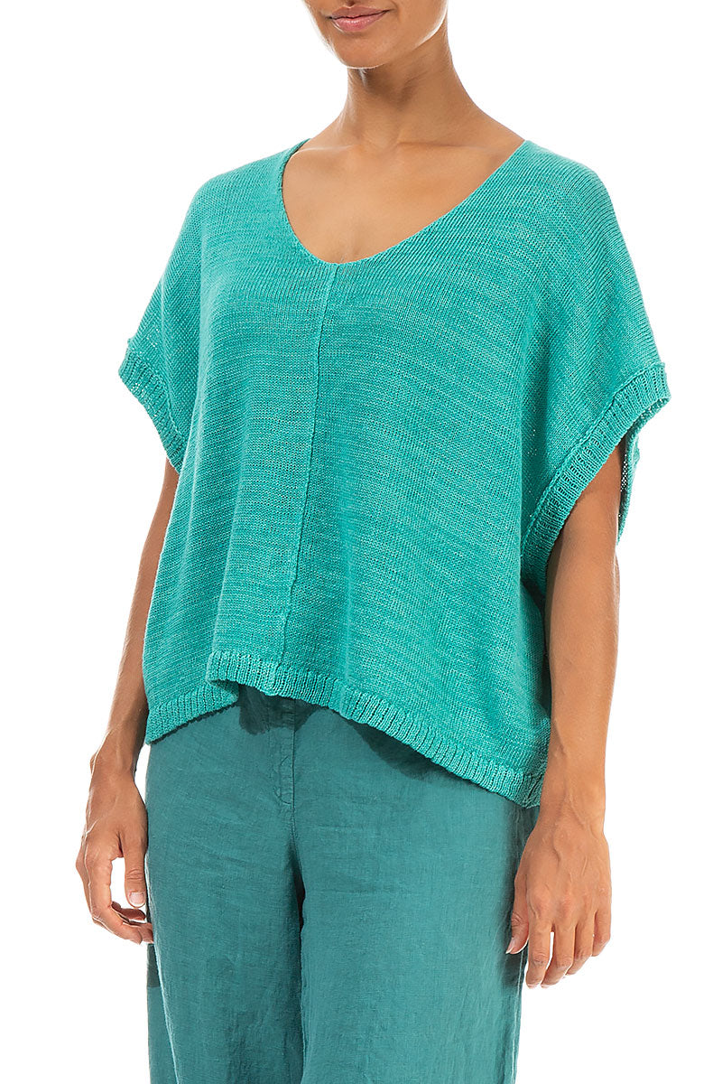 Boxy V-Neck Ocean Linen Vest 3