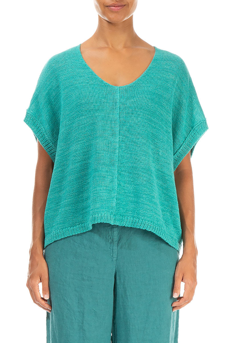 Boxy V-Neck Ocean Linen Vest 1