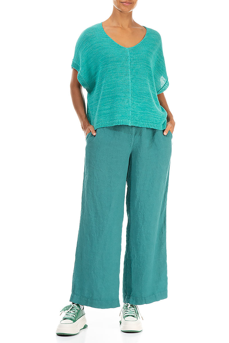 Boxy V-Neck Ocean Linen Vest 4