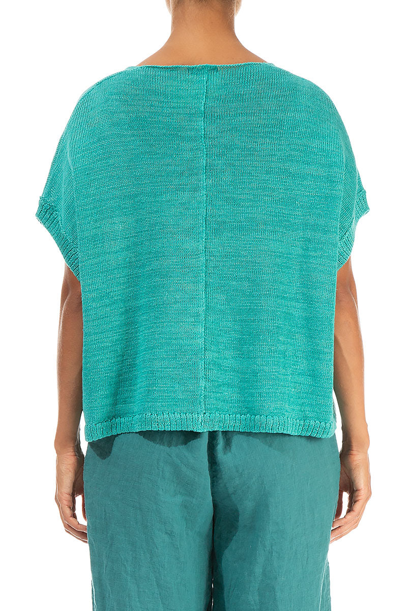 Boxy V-Neck Ocean Linen Vest 2