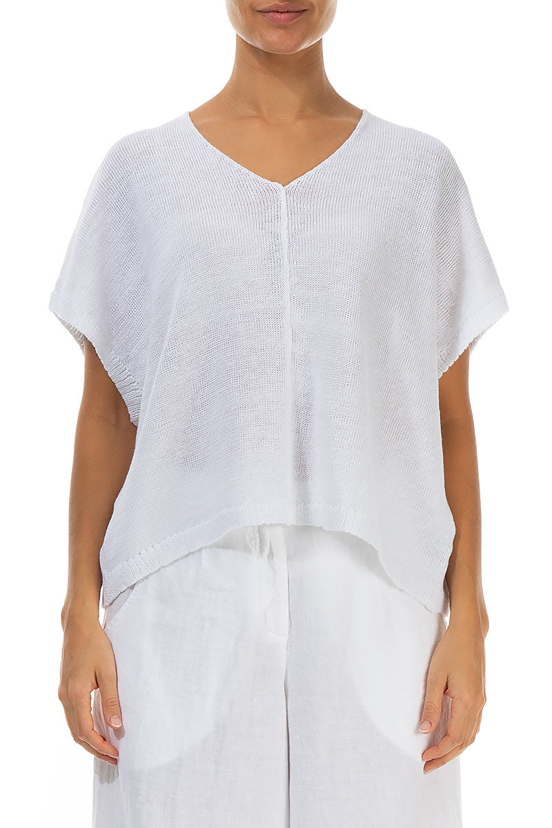 Boxy V-Neck White Linen Vest 1