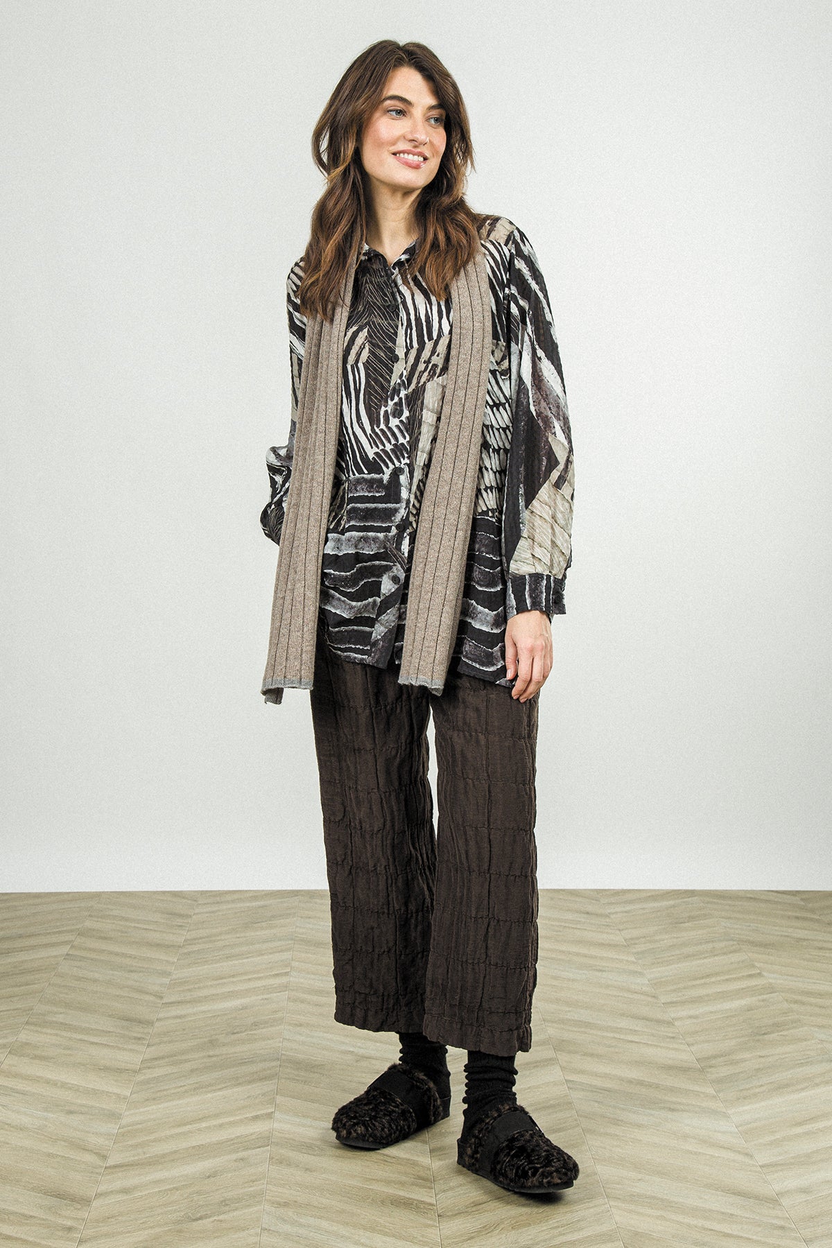 Boxy Wild Ink Textured Silk Shirt 7