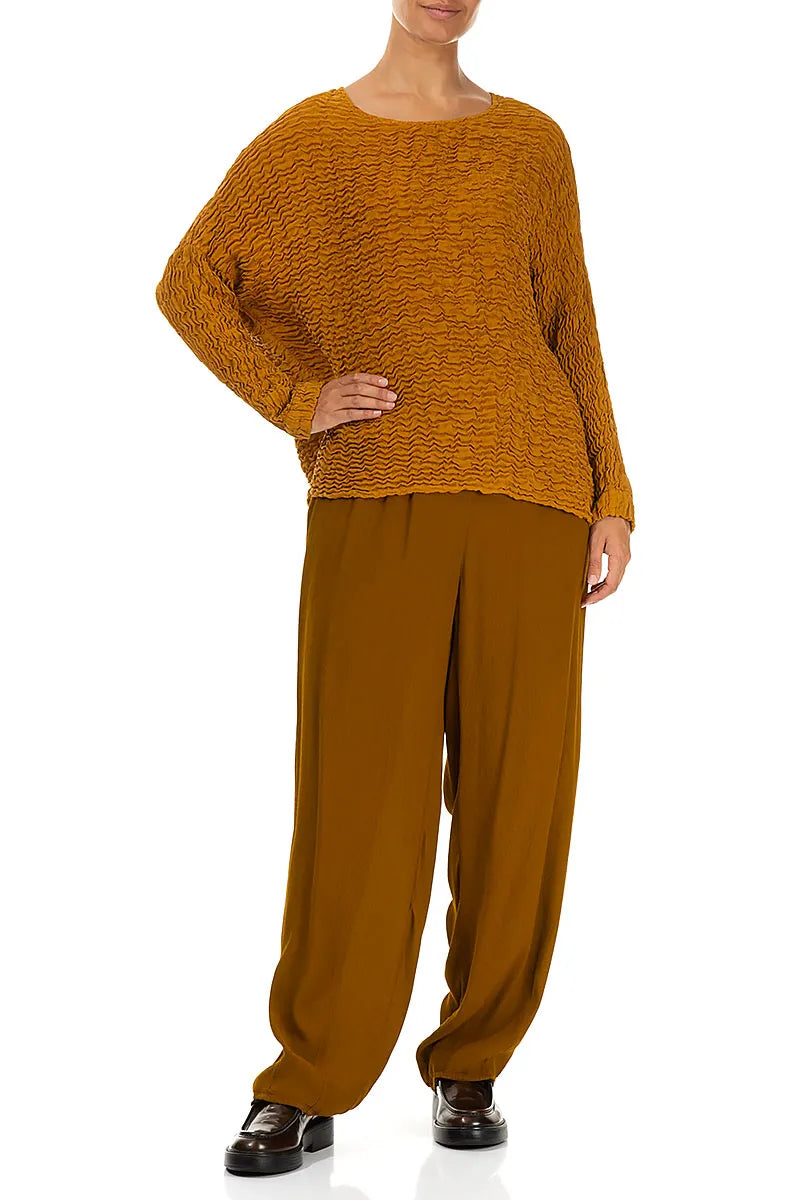 Boxy Yellow Ochre Crinkled Silk Blouse 4