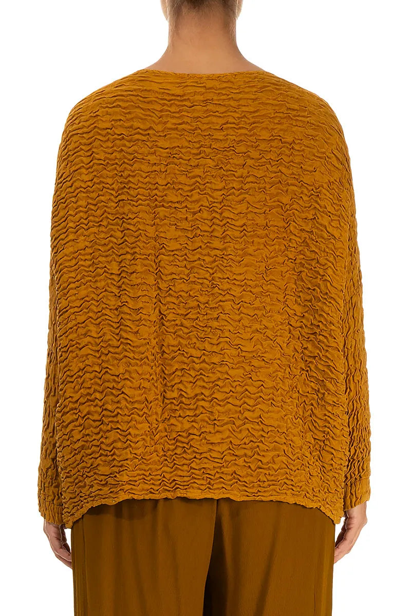 Boxy Yellow Ochre Crinkled Silk Blouse 2