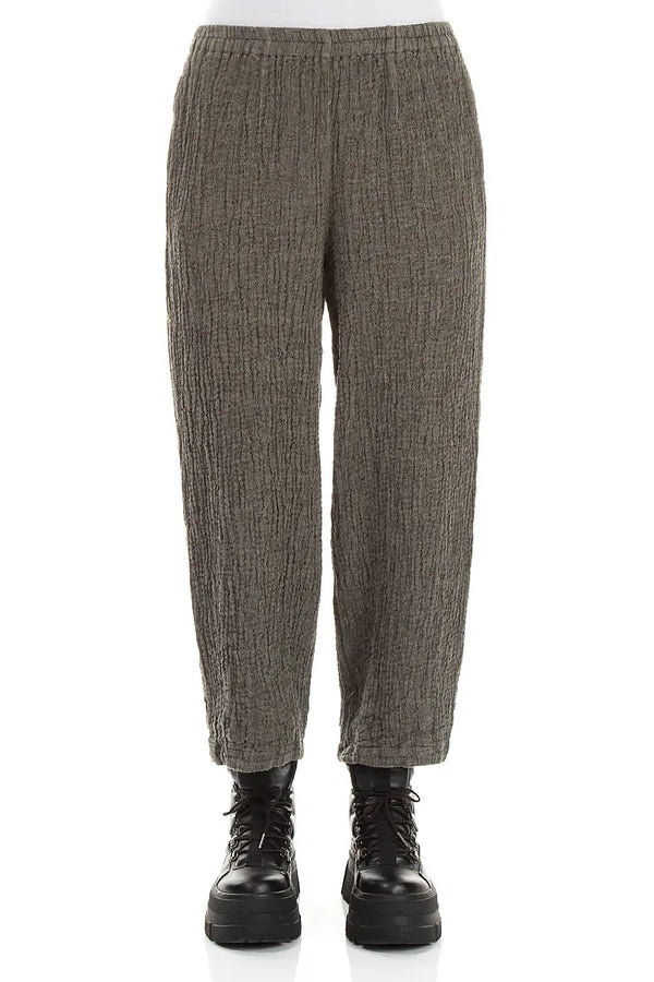 Bubble Olive Grey Textured Linen Trousers