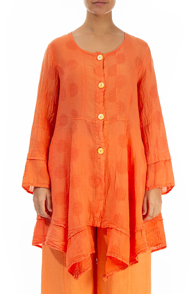 Bubble Patterned Flared Coral Linen Jacket 1