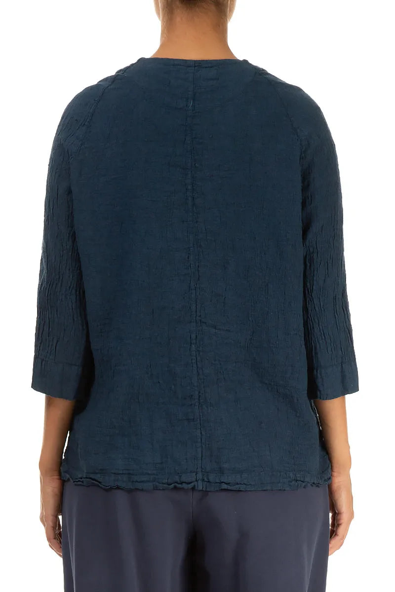 Button Front Royal Blue Linen Jacket 2