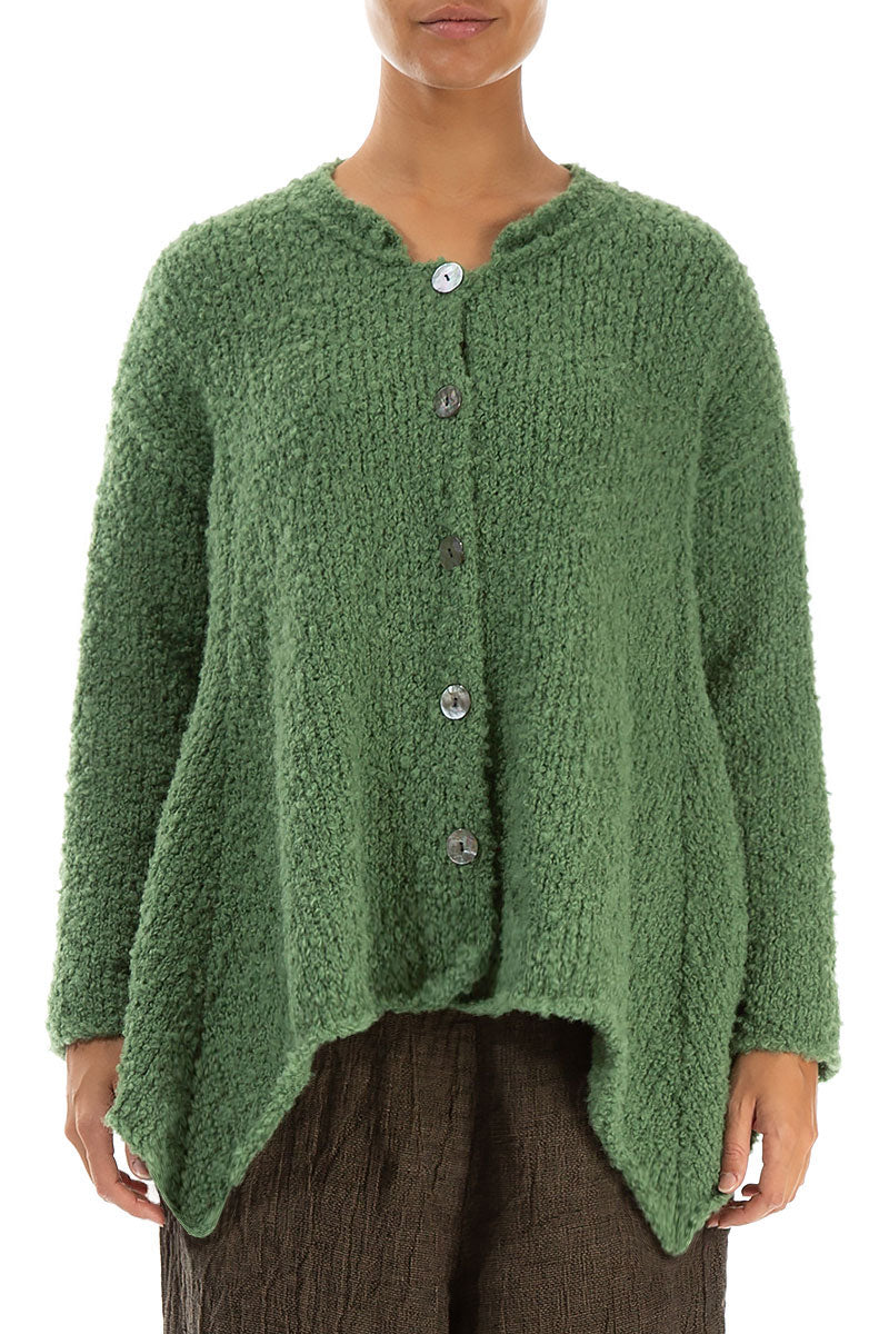 Asymmetric Buttoned Sage Green Alpaca Wool Cardigan 2