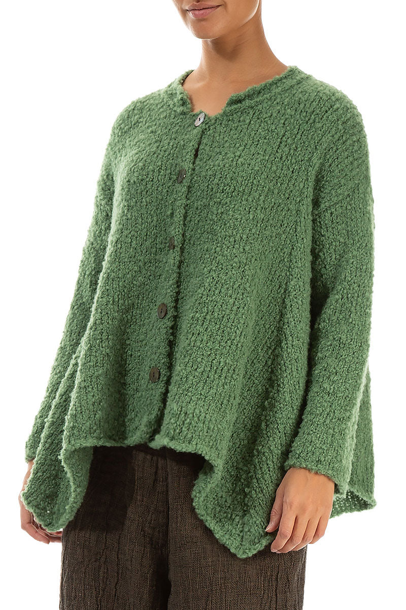 Asymmetric Buttoned Sage Green Alpaca Wool Cardigan 4
