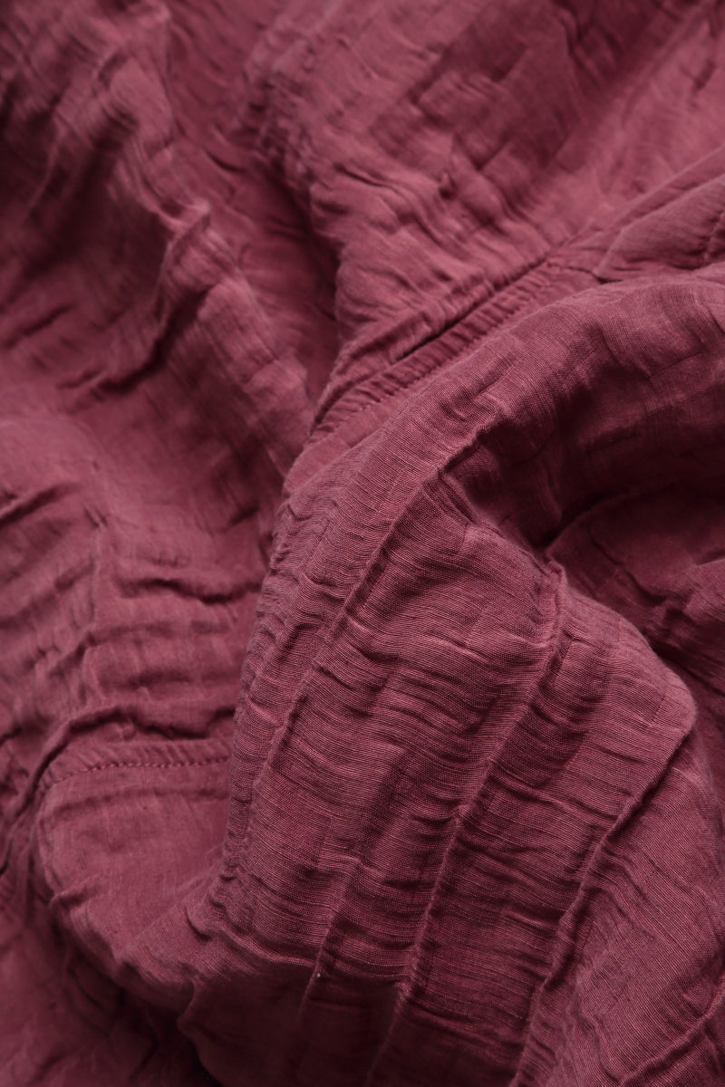Buttoned Antique Ruby Crinkled Silk Linen Dress 5