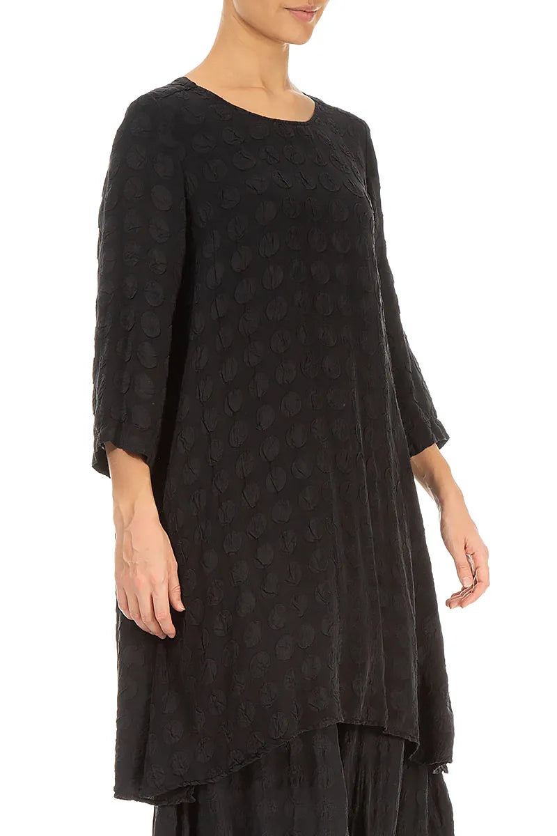 Buttoned Back Bubble Black Silk Tunic 3