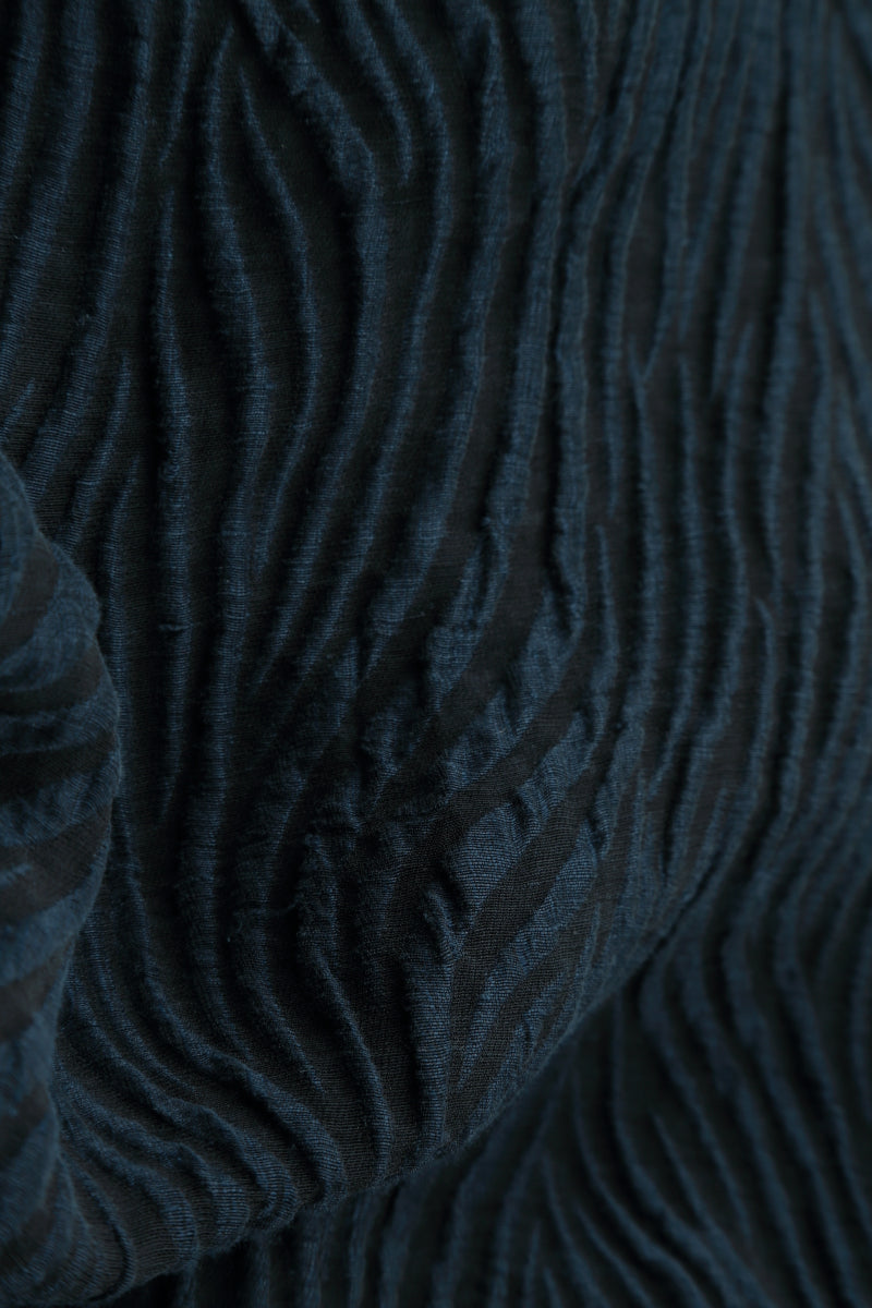 Buttoned Back Waves Navy Silk Dress 5