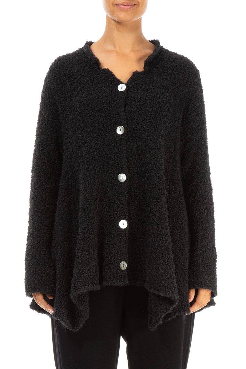 Asymmetric Buttoned Black Alpaca Wool Cardigan 1