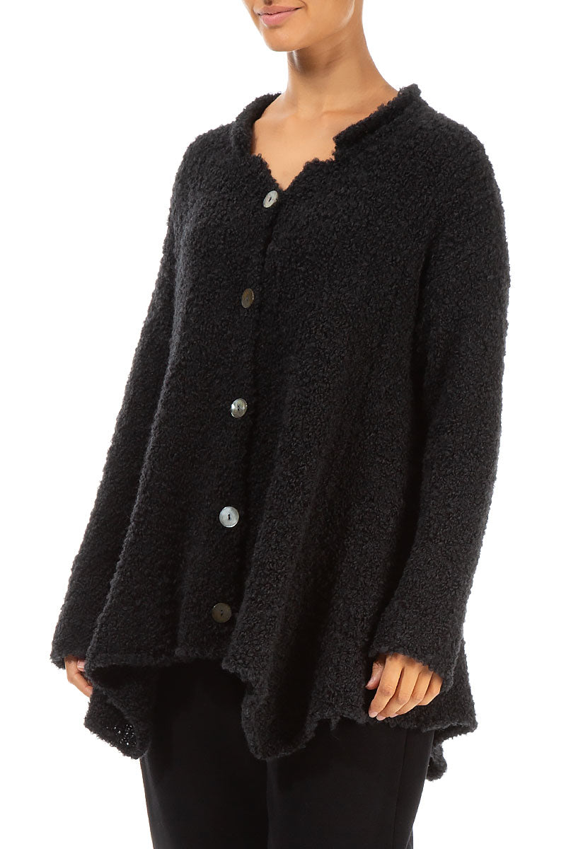 Asymmetric Buttoned Black Alpaca Wool Cardigan 3