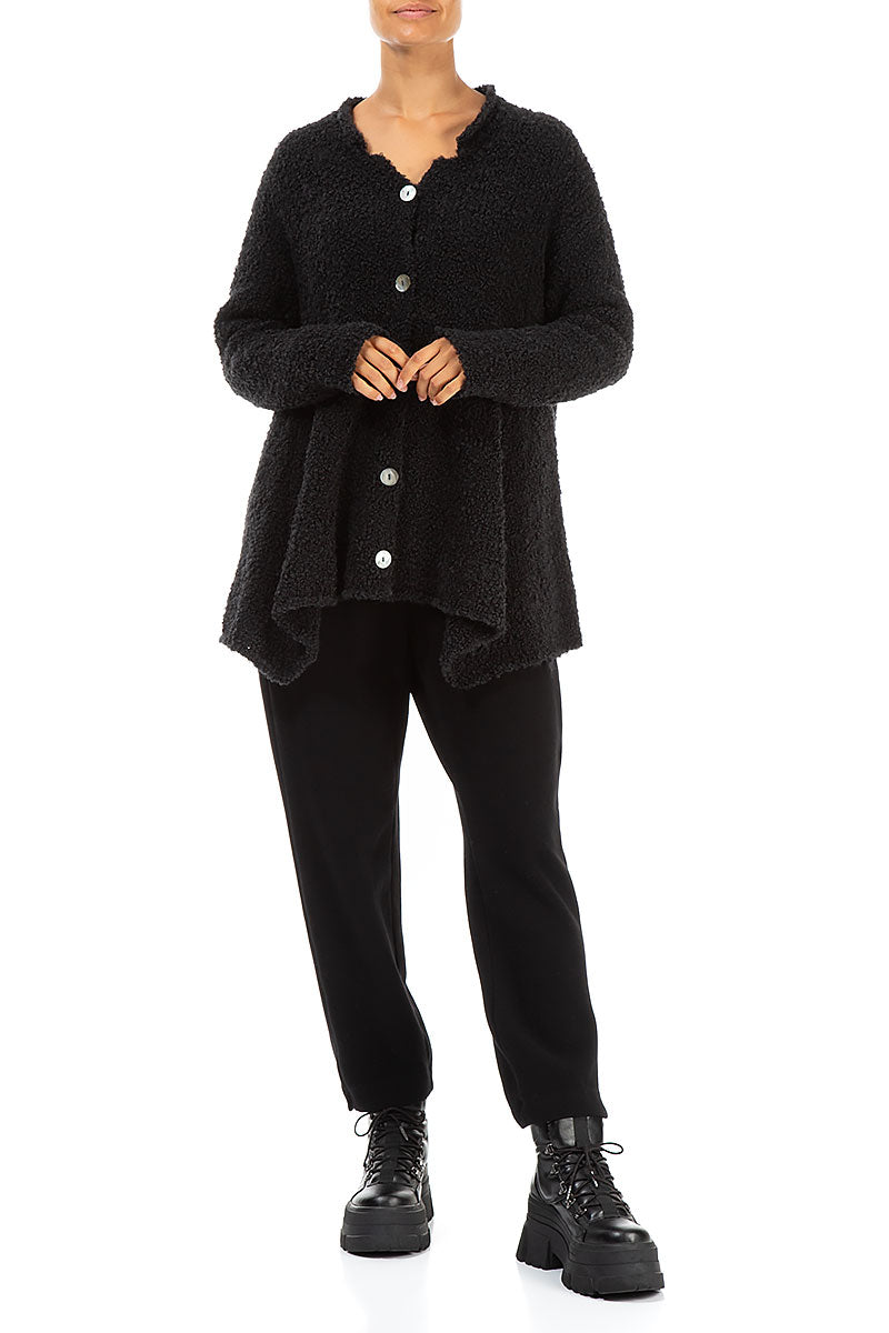 Asymmetric Buttoned Black Alpaca Wool Cardigan 4