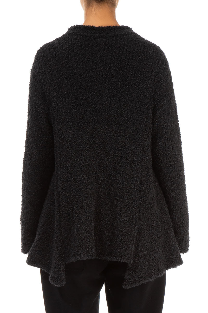 Asymmetric Buttoned Black Alpaca Wool Cardigan 2