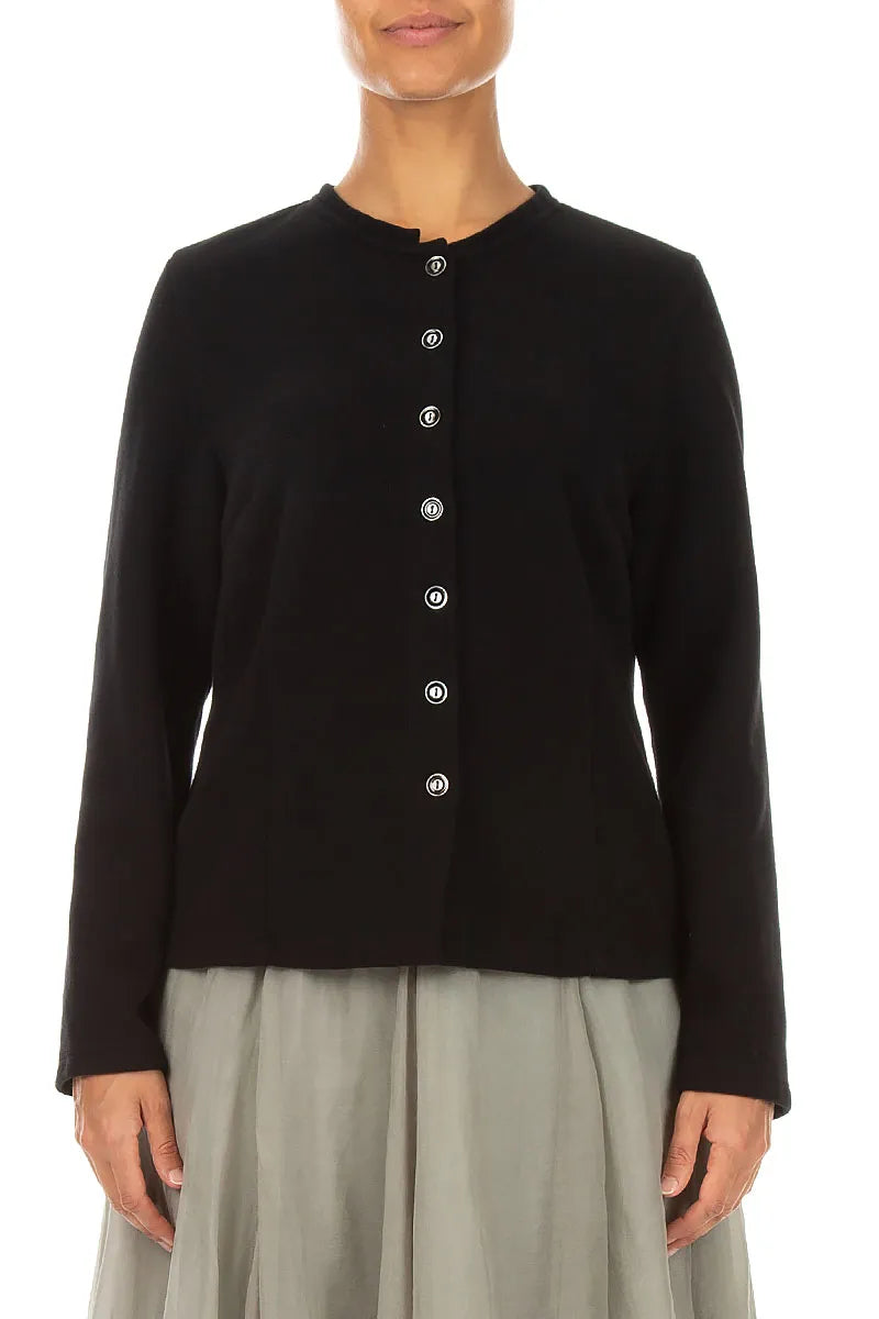 Buttoned Black Cotton Jersey Jacket
