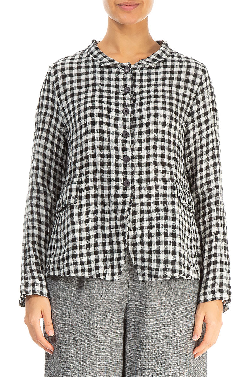 Buttoned Black & White Check Linen Jacket 1