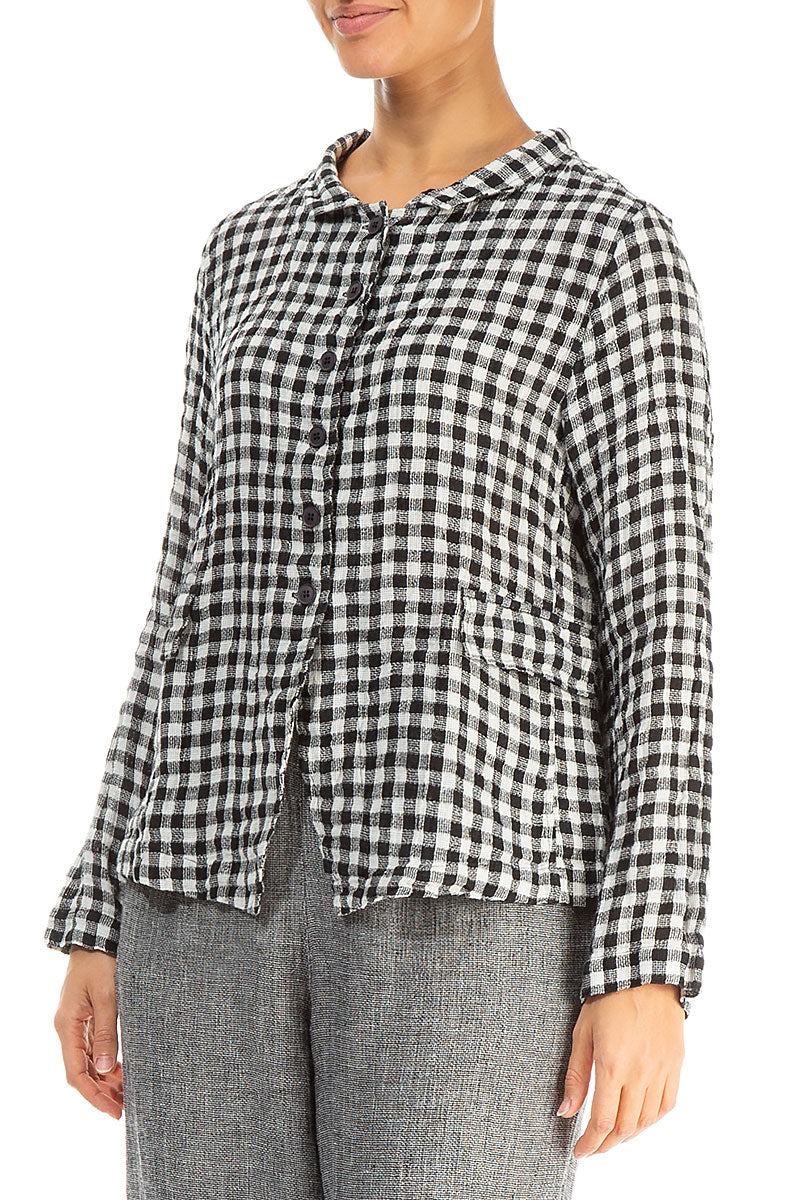 Buttoned Black & White Check Linen Jacket 3