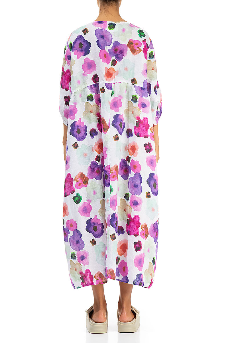 Buttoned Blossom Linen Dress