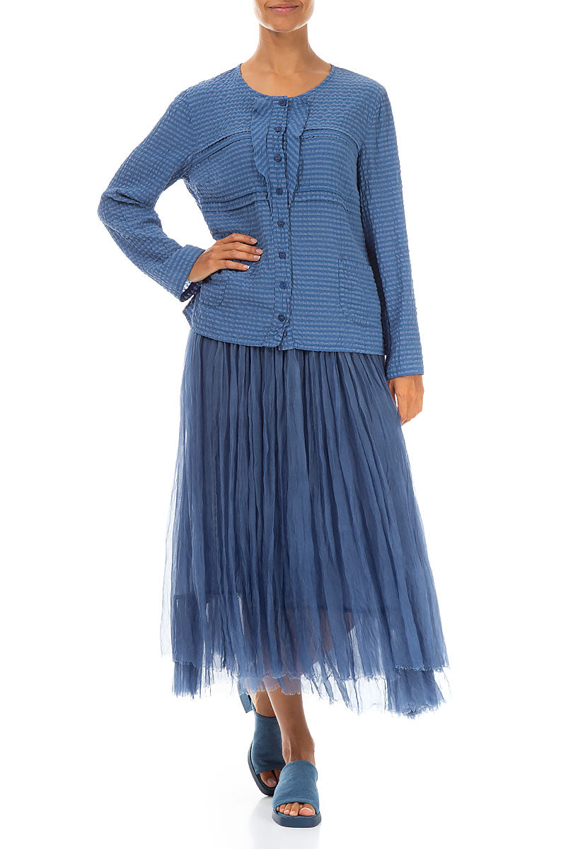 Buttoned Blue Nova Textured Silk Blouse 4