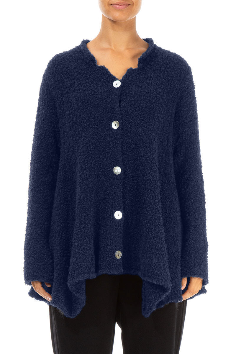 Asymmetric Buttoned Blue Violet Alpaca Wool Cardigan 1