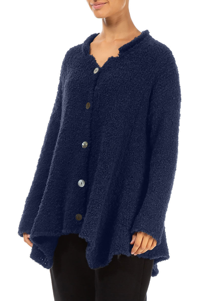 Asymmetric Buttoned Blue Violet Alpaca Wool Cardigan 3